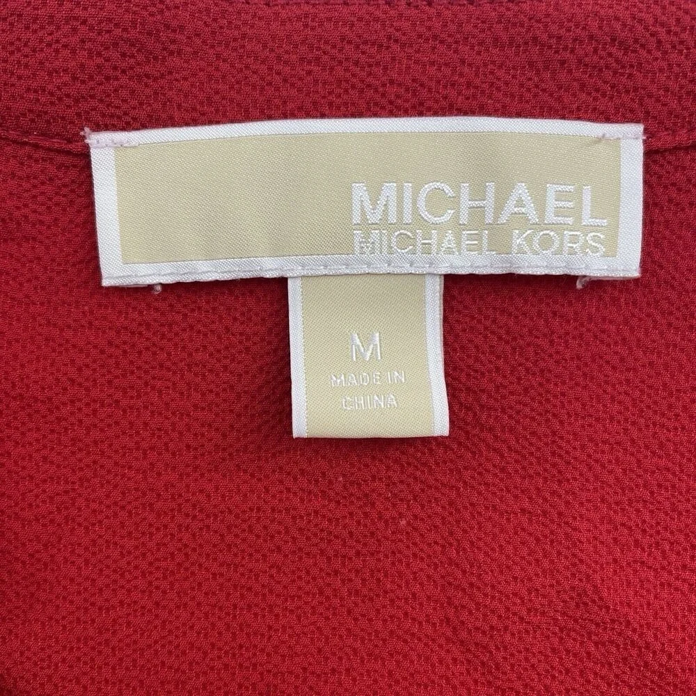 Michael Kors Medium‎ Blouse V-Neck Long Sleeve Red Lightweight Pockets Women's